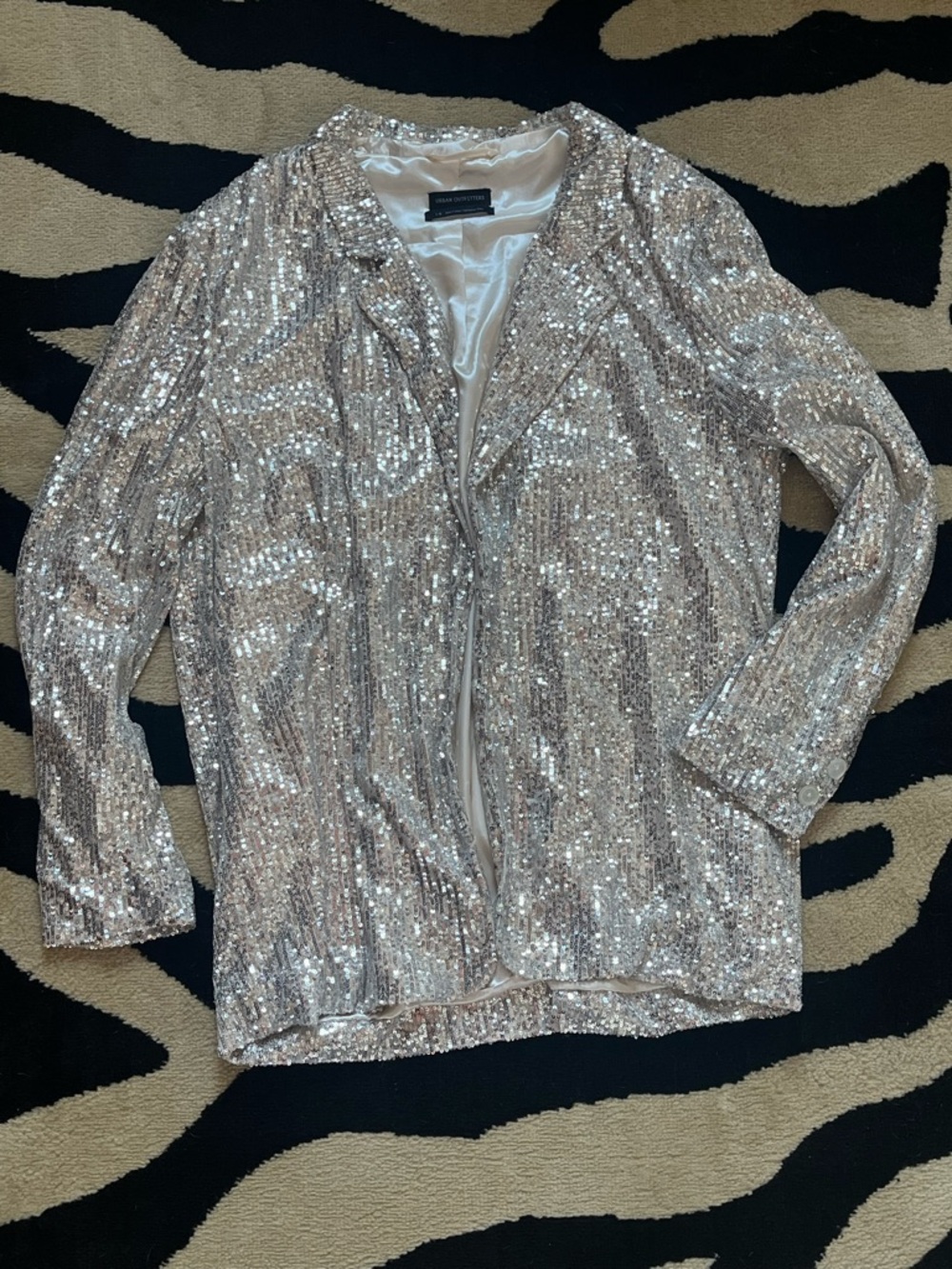 Urban Outfitters Silver Sequin Open-Front Jacket